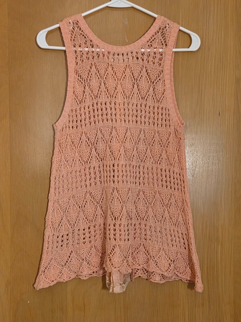 Rewind Crochet Tank Top Womens M Orange Apricot Sheer Back Hippie Festival Boho